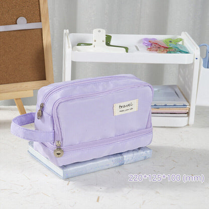 Large Capacity Pencil Bag Stationery Holder Bag Pen Case Zipper Two Compartment