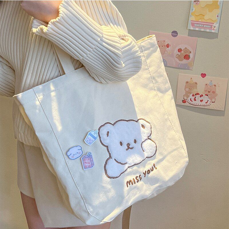 Cartoon Shoulder Bag Canvas Large Shopper Bag Fashion Casual Book Pouch 30*13*34