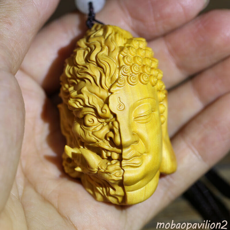 Buddha Deity Head Carved Solid Wood Man Carved Statue Yellow Origin Wooden