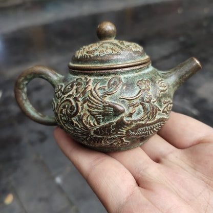 Bronze Collection Antique Brass Dragon Phoenix Wine Pot Teapot Home Tea Ceremony