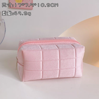Solid Color Cosmetic Bag Travel Make Up Toiletry Bag Washing Pouch Velvet Zipper