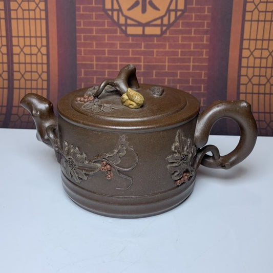 Vintage Chinese Yixing Purple Clay Teapot Zisha Ceremony Carving Collectible Art
