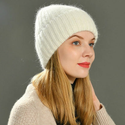 Hat Women Cashmere Knitted Beanies Thick Warm Wool Angora Beanie Polyester Solid