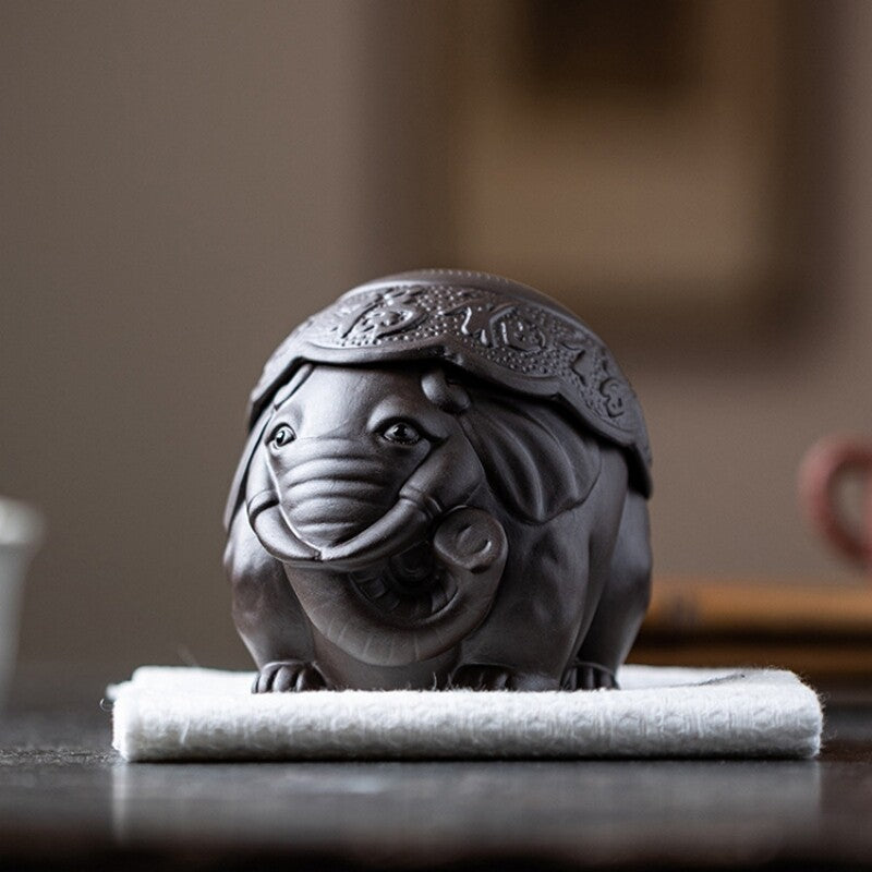 filter net yixing zisha purple clay tea pet elephant statue holder for lid China