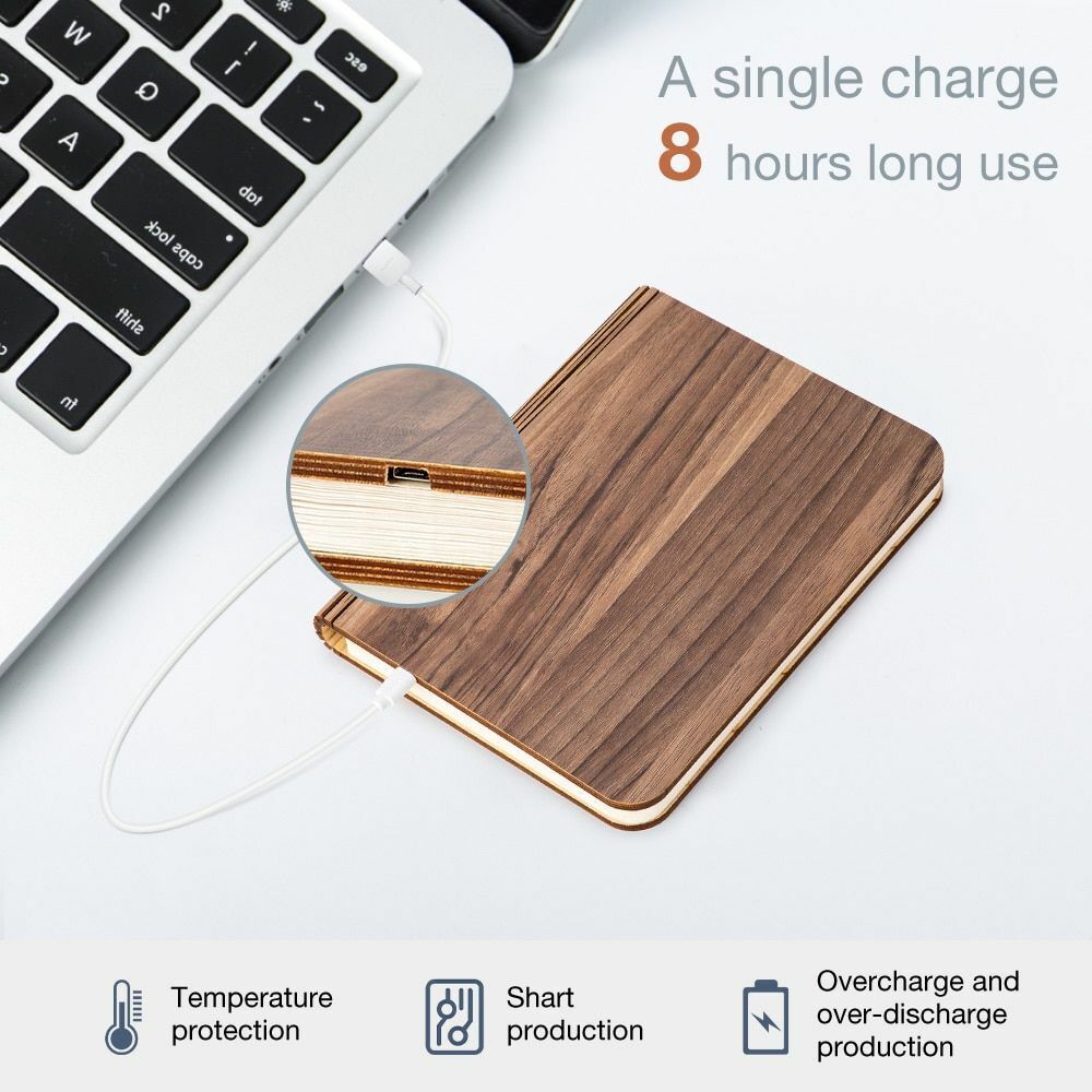 Lamp Book LED USB Wooden Leather Foldable Rechargeable Shape Desk Light Reading