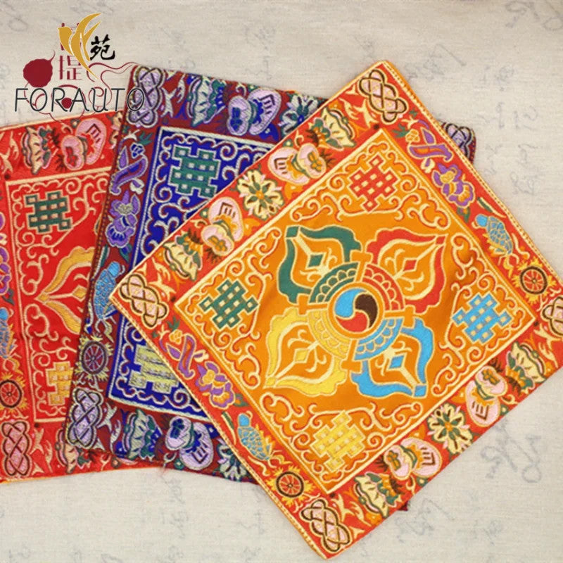 Buddhist silk brocade red eight auspicious symbols table altar cloth -