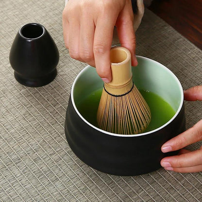 Embersceramic Ceramic Matcha Bowl with Bamboo Whisk and Chasen Holder