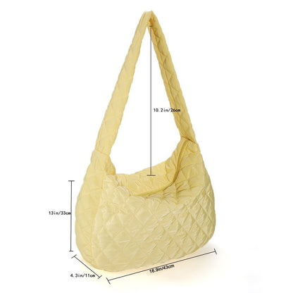 Lattice Pattern Shoulder Bag Cotton Handbag Large Capacity Purse Feather Padded