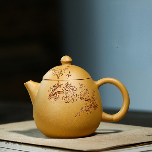 China Yixing Zisha Pottery Gold Section Clay Handmade 200cc Plum Blossom Teapot