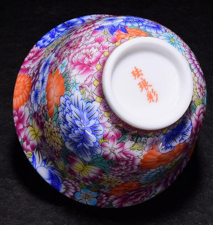150ml Jingdezhen Porcelain Gaiwan Flowers Blossom Color Crafts Cup Bowl Tea Set