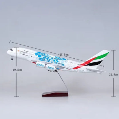 45CM 1:160 Diecast Model Airlines Airbus A380 Resin Airplane Display Lamp Sounds