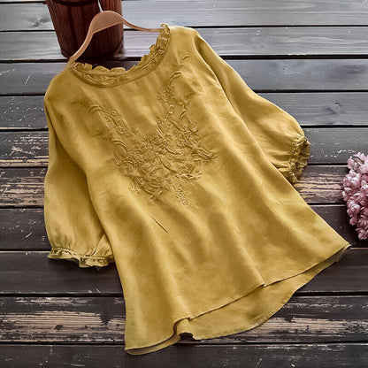 Women Summer Cotton Linen Shirt Casual Blouse Summer Baggy T-Shirt Tunic Tops
