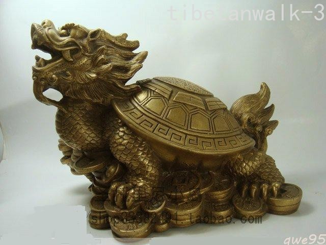 Chinese Lucky Fengshui Dragon Head Tortoise Bronze Turtle Statue~Wish U Wealth