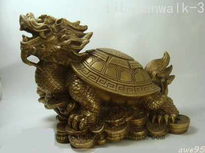 Chinese Lucky Fengshui Dragon Head Tortoise Bronze Turtle Statue~Wish U Wealth