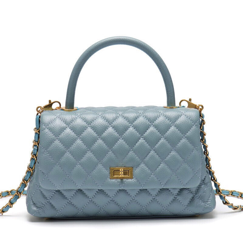 20/26/28 Quilted Real Leather Flap Purse Tote Shoulder Bag Handbag w/ Chains