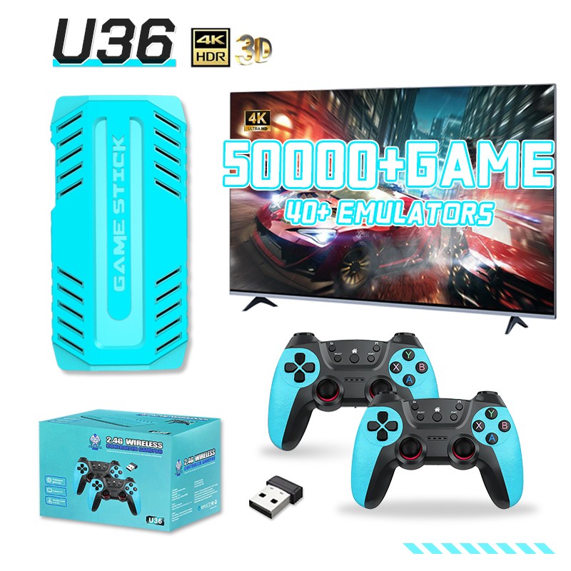 U36 4K Video Game Console Retro 50000 Games TV Stick HDMI 2 Wireless Controller