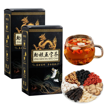 Zhu Gen Wu Bao Cha Ginseng Five Treasures Tea Kidney Tea Wubao Tea 150g Box