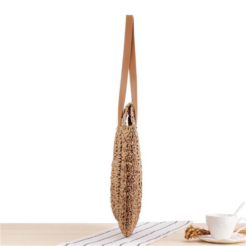 New Summer Casual Womens Soft Straw Beach Bag Large One-Shoulder Travel Bag