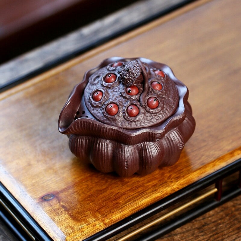 Full Handmade Teapot With Lid Lotus Root Seed Design Good Luck Real Yixing Zisha