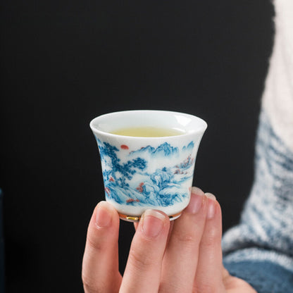 Ceramic Tea Cup Blue White Porcelain Portable Single Cup Home Handmade Teacup
