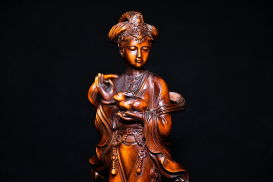 Chinese Antique Wood Hand Carved Boxwood Classical Beautiful Woman Statue