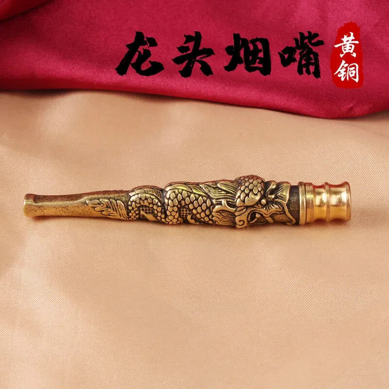 China Hand Engraving Solid Brass Tobacco Pipe Cigarette Filter Tip Smoking Tool