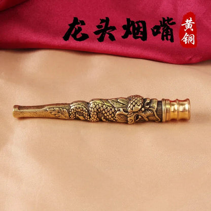 China Hand Engraving Solid Brass Tobacco Pipe Cigarette Filter Tip Smoking Tool