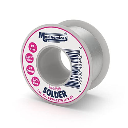 MG Chemicals 60/40 Rosin Core Leaded Solder, 0.025" Diameter, 23 Gauge
