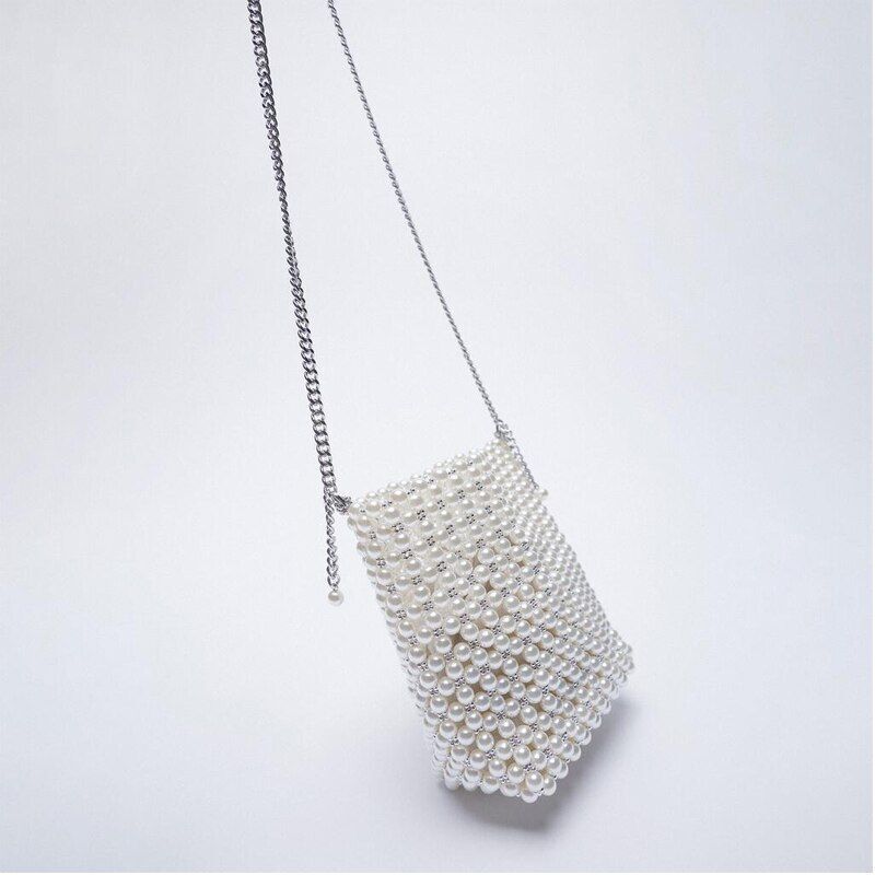 White Beaded Fairy Portable Messenger Bag Chain Purses Handbags Cross Body Bags