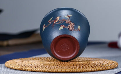Master Cup Handmade Real Yixing Zisha Purple Clay Tea Cup Bird Relief Marked New