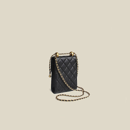 Quilted Lambskin Leather Adjustable Chain Coin Purse Phone Bag Small Flap Wallet