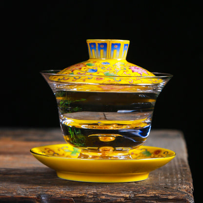 Gaiwan China Glass Bowl Gold Plating Decoration Blue-and-white Porcelain Tureen