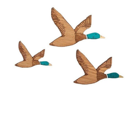 Mallard Duck Wall Art 3Pcs Flying Birds Decor Wooden Artwork Sculptures Pendants