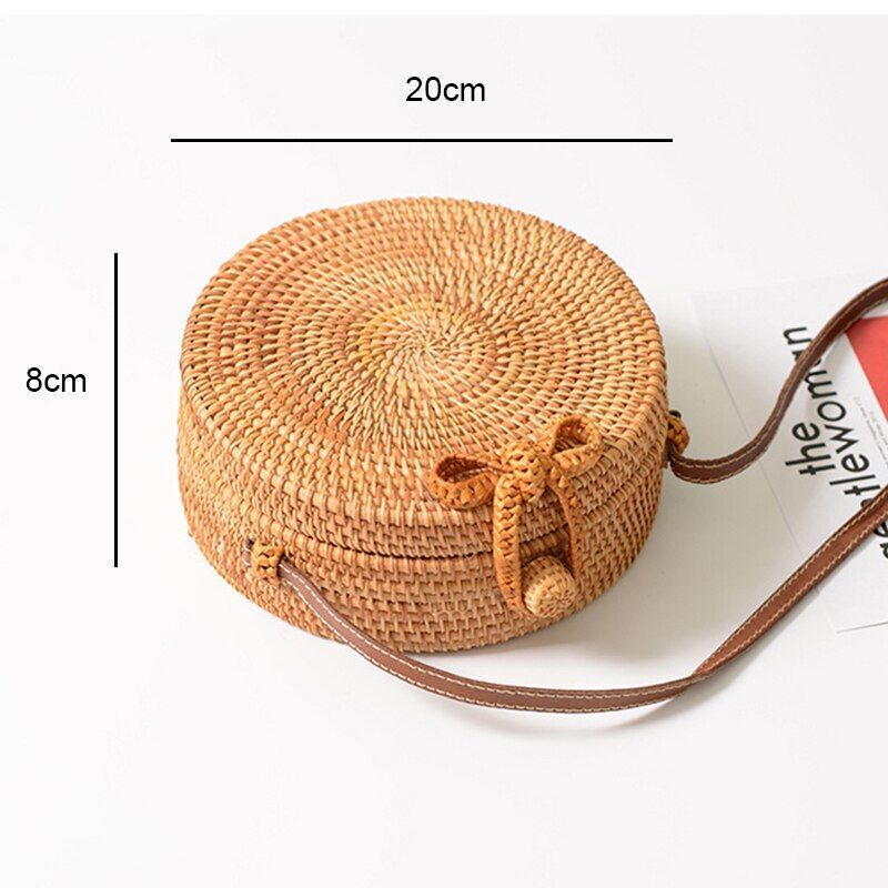 Straw Bags Round Woven Handmade Summer Beach Circle Crossbody Shoulder Bag 1 PC