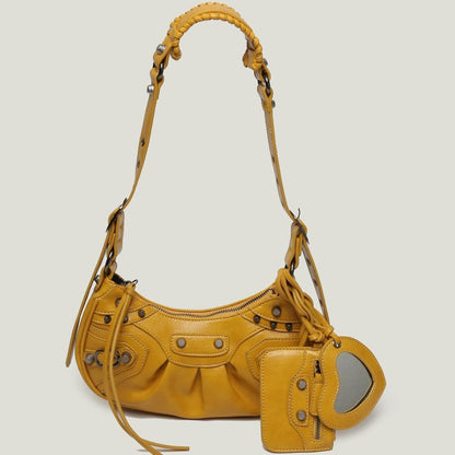 Shoulder Bag Handbag Pleated Rivet Fashion Underarm Bag Motorcycle Bag Polyester
