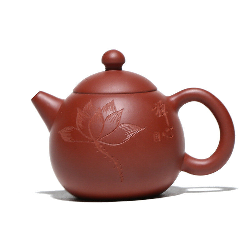 110ml Yixing Zisha Dahongpao Clay Tea Pot Floral Carved Dragon Egg Shape Marked