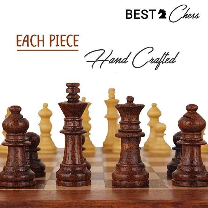 18" x 18" Wooden Magnetic Folding Travel Chess Board Game Set with 2 Extra Queen