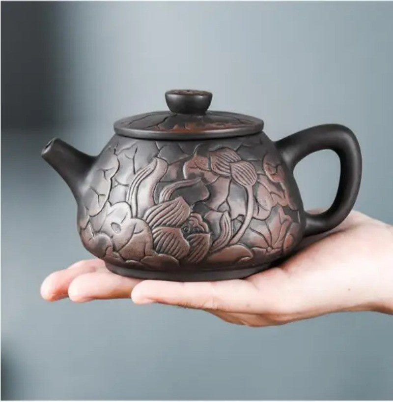 1pc Yixing Tea Pot Purple Clay Teapots Beauty Kettle Hand Carved Lotus Pot
