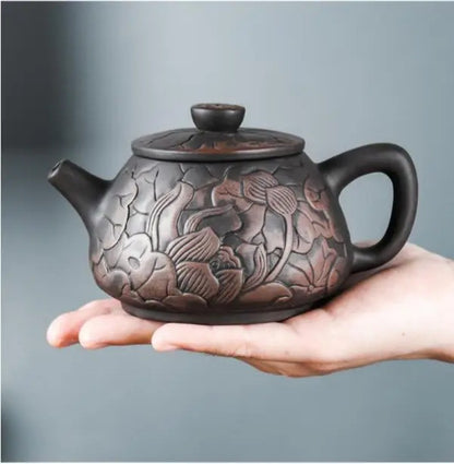 1pc Yixing Tea Pot Purple Clay Teapots Beauty Kettle Hand Carved Lotus Pot