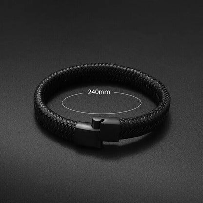 Black Braided Leather Bracelet Stainless Steel Punk Dark Bangle For Men and Wom