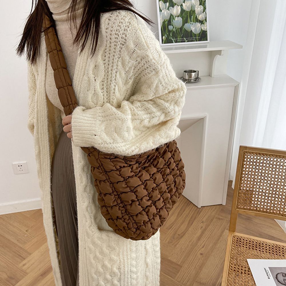 Vegan Crossbody Bags Quilted Pleated Shoulder Tote Bag Versatile Large Handbag