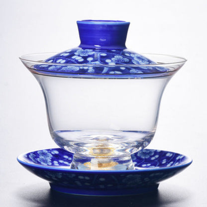 Tea Bowl Thickened Glass Tureen Tea Cover Bowl Lid Sancai Gaiwan Hand Painted