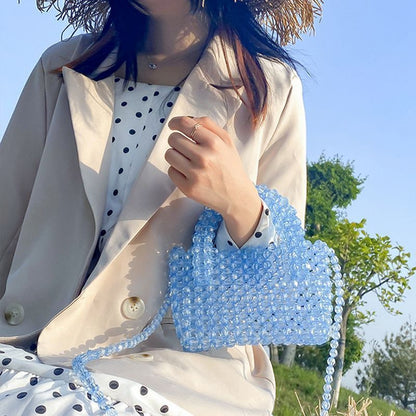 Summer Simple Customized Handmade Woven Beaded Crossbody Bags Beach Crystal Tote