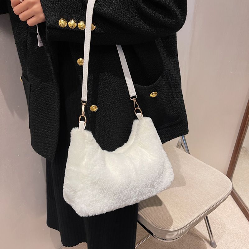 Faux Fur Shoulder Bags Small Soft Crossbody Winter Solid Luxury Warm Handbags