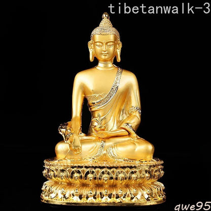 14cm Gold Pating Alloy Metal Medicine Pharmacist Tibetan Buddhist Buddha Statue