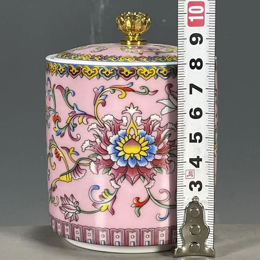 3.5 InchChinese Antique Qing Qianlong Pink Flower Tea Cup Tea Jar