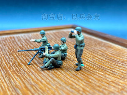 1/72 World War II US M2 Browning Machine Gun+4Pcs Soldier Model Khaki Color