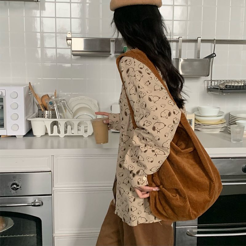 Crossbody Messenger Bag Large Shoulder Corduroy Tote Handbag Zipper 32*13*35 CM