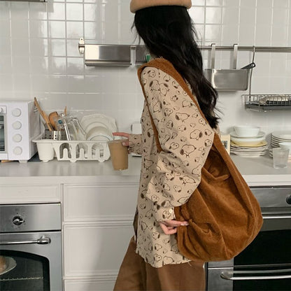 Crossbody Messenger Bag Large Shoulder Corduroy Tote Handbag Zipper 32*13*35 CM
