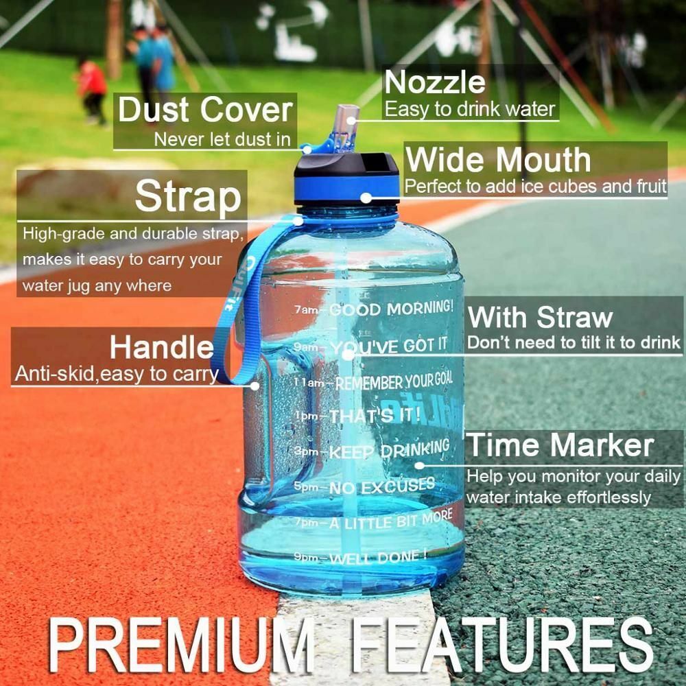 Water Bottle 1 Gallon Straw Clear Plastic Drinking Bottles Big GYM Jug Cup BPA